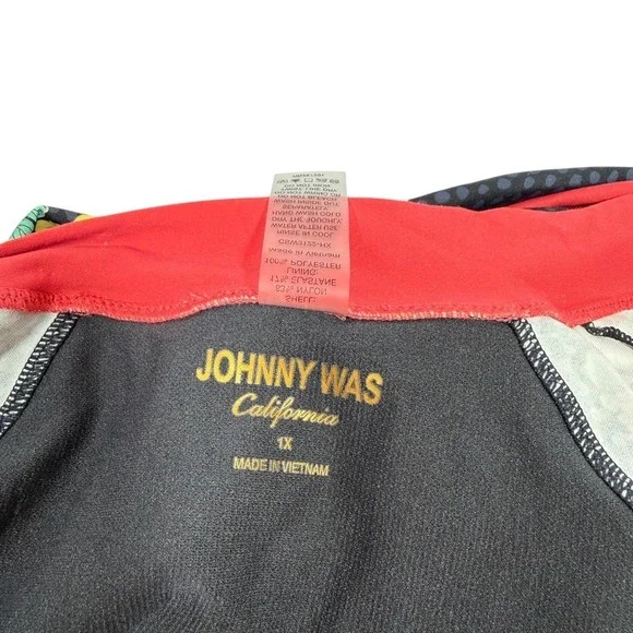 Johnny Was Floral Long Sleeve Rash Guard One Piece Swimsuit CSW3122-HX Black 1X - Picture 4 of 6